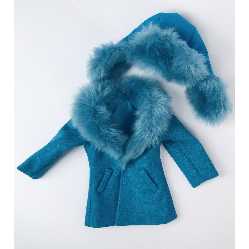 Blue Furry Coat and Hat - A Girl for All Time 16 inch doll clothes